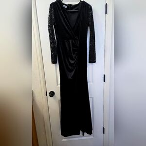 Vintage Ababalaya Long Sleeve Lace Wrap Velvet Long Formal Dress